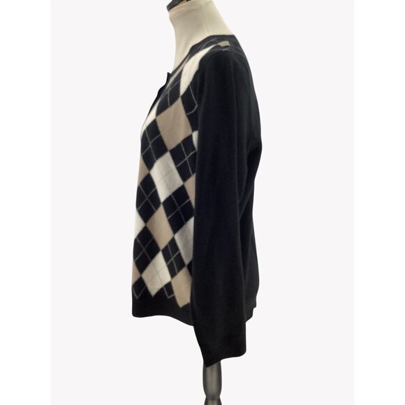 Croft & Barrow Womens XL Argyle Button-Front Cardigan Sweater Black Beige White - Picture 5 of 8